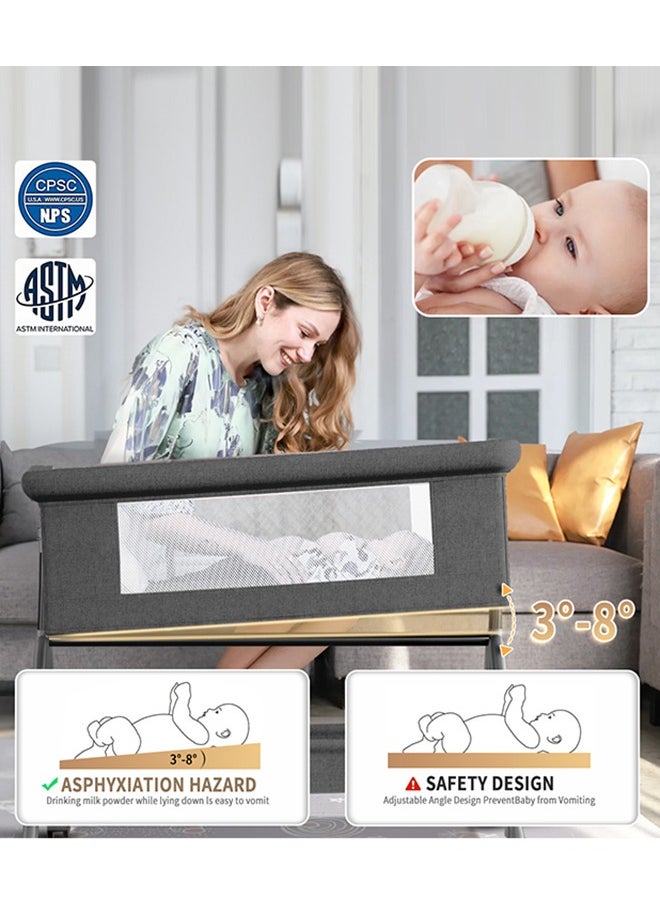 Generic - Baby Bedside Crib,Baby Bassinet Sleeper for Newborn Infant,Baby Cradle with Storage Basket Lockable Wheels Adjustable Height,Beside Baby Bed，Dark Grey - Image 1