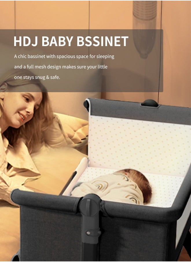 Generic - Baby Bedside Crib,Baby Bassinet Sleeper for Newborn Infant,Baby Cradle with Storage Basket Lockable Wheels Adjustable Height,Beside Baby Bed，Dark Grey - Image 1