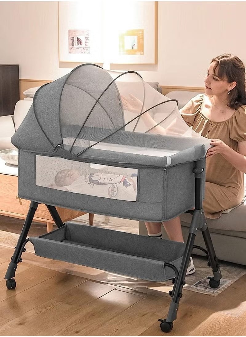 Generic - Baby Bedside Crib,Baby Bassinet Sleeper for Newborn Infant,Baby Cradle with Storage Basket Lockable Wheels Adjustable Height,Beside Baby Bed，Dark Grey - Image 1