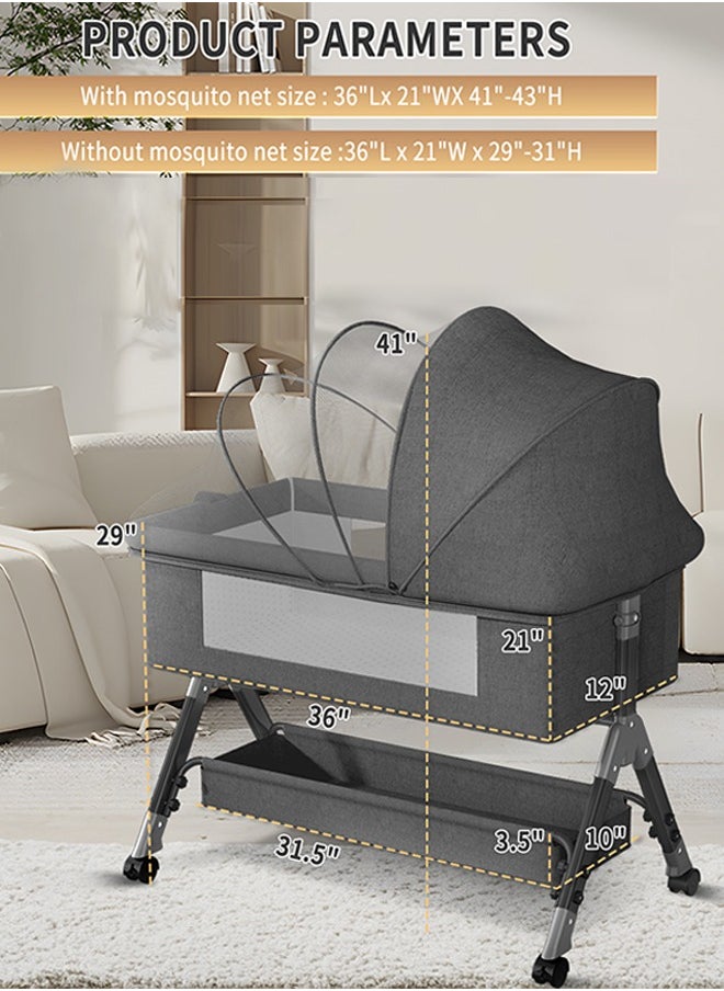 Generic - Baby Bedside Crib,Baby Bassinet Sleeper for Newborn Infant,Baby Cradle with Storage Basket Lockable Wheels Adjustable Height,Beside Baby Bed，Dark Grey - Image 1