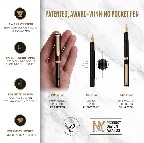 Scriveiner Silver Chrome Rollerball - Award-Winning Heavy Pocket Stunning Luxury Pen, Real Gold Finish, German Schmidt Refill, Best EDC Writing Gift Set for Men & Women, Fancy Designer EDC Roller ball - Image 4