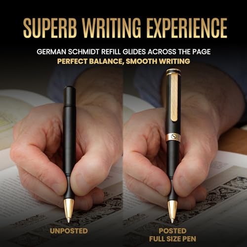 Scriveiner Silver Chrome Rollerball - Award-Winning Heavy Pocket Stunning Luxury Pen, Real Gold Finish, German Schmidt Refill, Best EDC Writing Gift Set for Men & Women, Fancy Designer EDC Roller ball - Image 5