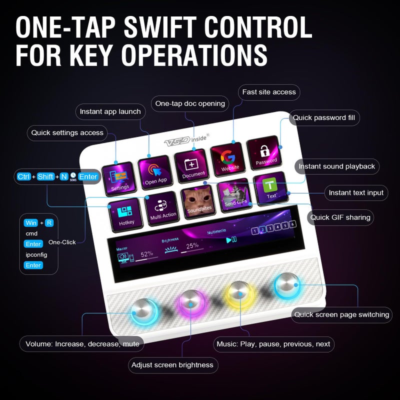 VSDINSIDE Macro Pad, Streaming Deck Stream Controller Soundboard Keypad, Programmable Keys USB Shortcut Keyboard for Gamer Streamer, Audio Mixer for OBS, YouTube, Office Desk Setup, PC, Mac - Image 2