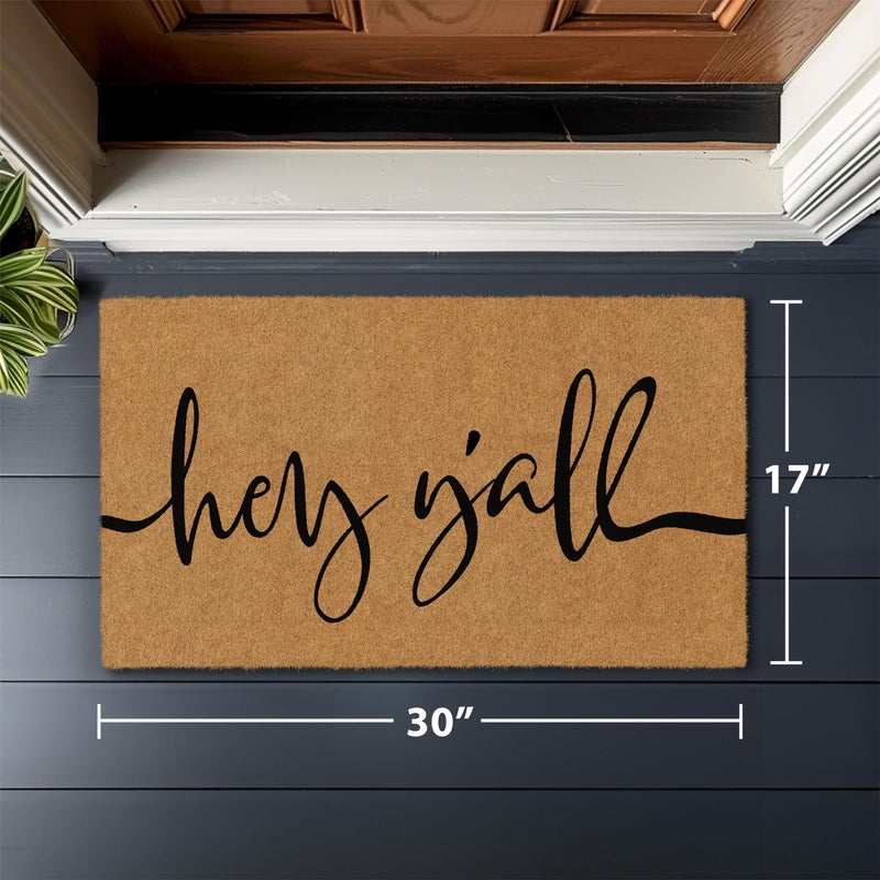 Barnyard Designs Natural Coco Coir Heavy Duty Backing Doormat - Large Cute Non-Slip Front Door Welcome Mat for Outside Entrance or Porch Entry, Brown (17x 30, Y'all) - Image 5