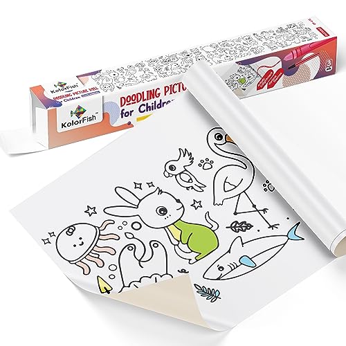 KolorFish Coloring Re-Stick Drawing Paper Roll for Kids, 118X12 Inch Large Coloring Poster for Toddlers, Art Paper Crafts Gift for Class Home Birthday Party (Cute Animal, 3 Meters) - Image 1