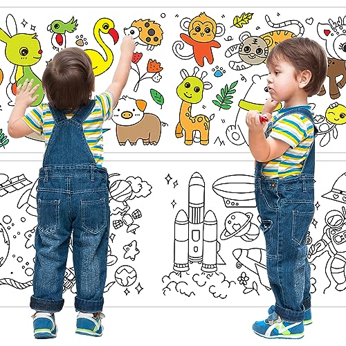 KolorFish Coloring Re-Stick Drawing Paper Roll for Kids, 118X12 Inch Large Coloring Poster for Toddlers, Art Paper Crafts Gift for Class Home Birthday Party (Cute Animal, 3 Meters) - Image 2