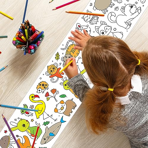 KolorFish Coloring Re-Stick Drawing Paper Roll for Kids, 118X12 Inch Large Coloring Poster for Toddlers, Art Paper Crafts Gift for Class Home Birthday Party (Cute Animal, 3 Meters) - Image 3
