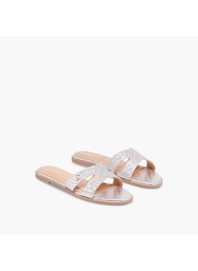 سيليست صنادل نسائية مسطحة سهلة الارتداء بنقش المونوغرام - Image 3