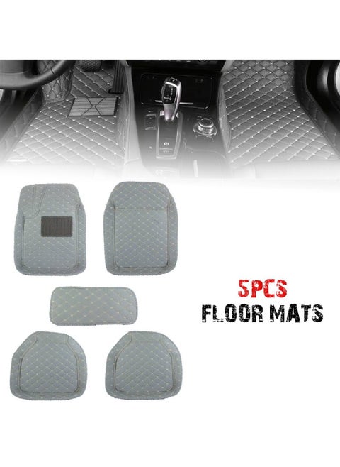 Premium Grey 3D Car Floor Mat Set – 5 Pcs, High-Quality Rexine, Universal Fit