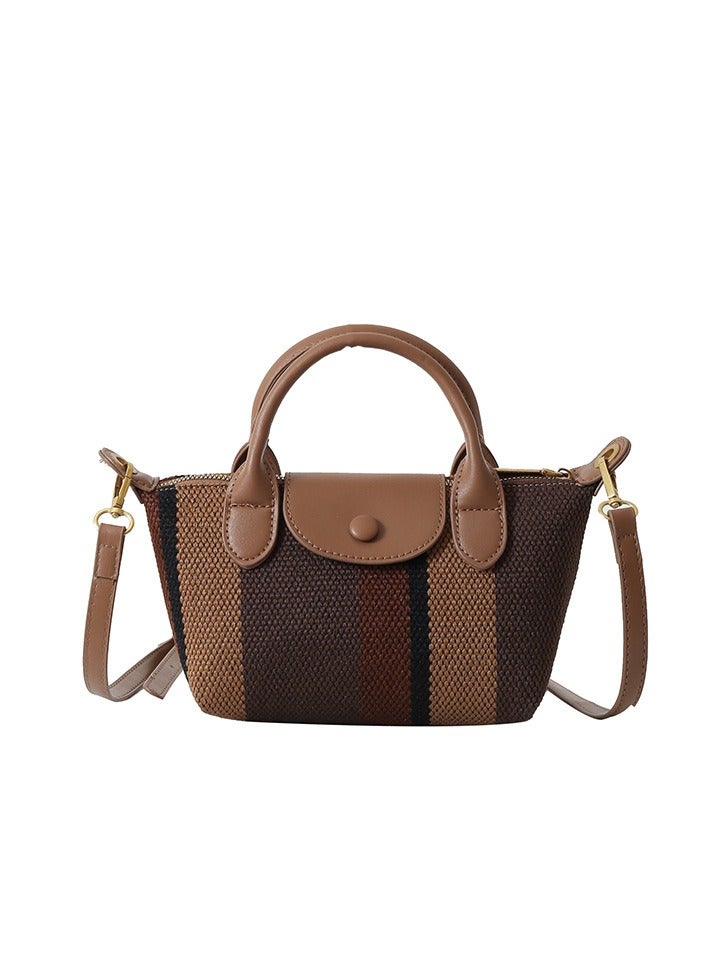 Skycare Mini Small Size Plaid Luxury Canvas and Leather Women's Top Handle Handbag Mini Fashion Contrast Color Travel Daily Satchel - Image 1