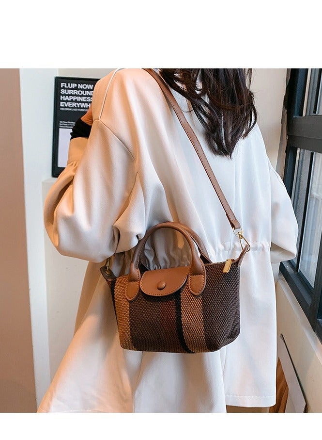 Skycare Mini Small Size Plaid Luxury Canvas and Leather Women's Top Handle Handbag Mini Fashion Contrast Color Travel Daily Satchel - Image 2