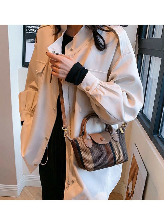 Skycare Mini Small Size Plaid Luxury Canvas and Leather Women's Top Handle Handbag Mini Fashion Contrast Color Travel Daily Satchel - Image 3