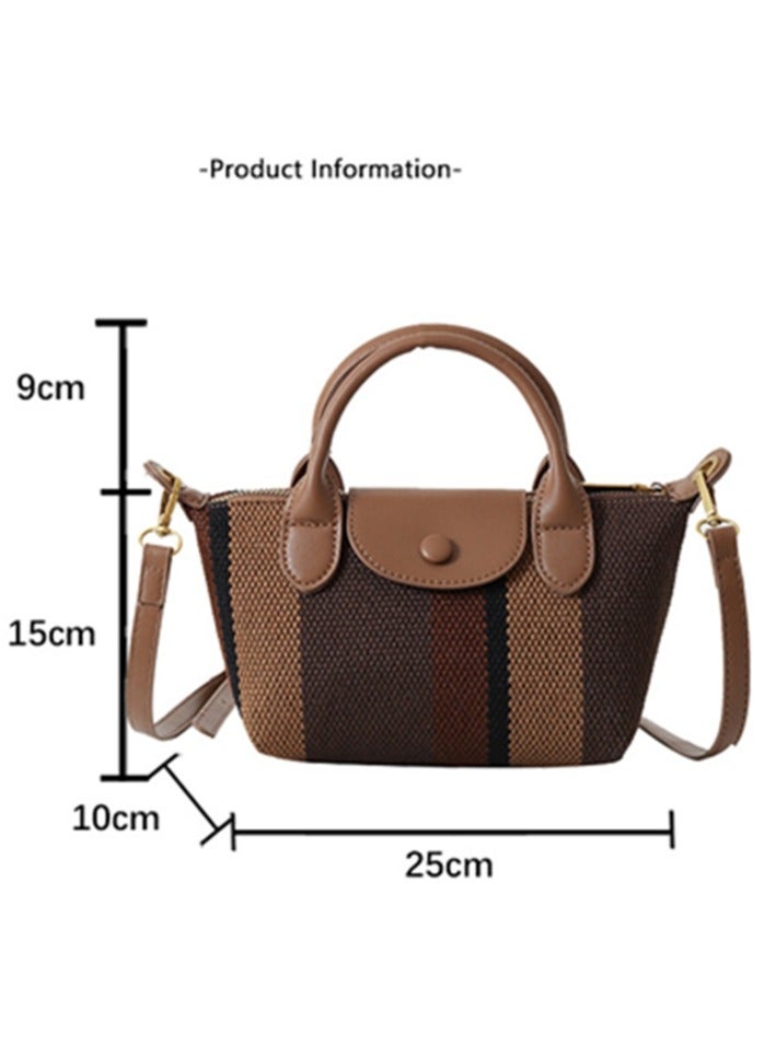 Skycare Mini Small Size Plaid Luxury Canvas and Leather Women's Top Handle Handbag Mini Fashion Contrast Color Travel Daily Satchel - Image 4