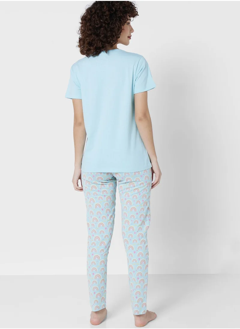 Ginger Printed T-Shirt And Pyjama Set