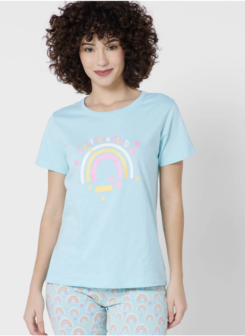 Ginger Printed T-Shirt And Pyjama Set