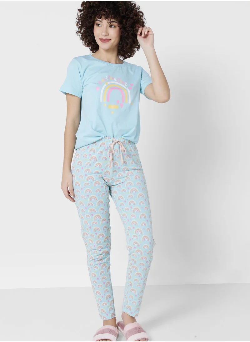 Ginger Printed T-Shirt And Pyjama Set