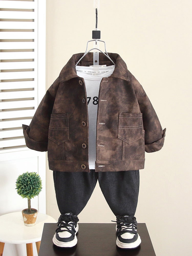 6352 Boys' Autumn Korean Style Leather Jacket Children'S Leather Coat Fashionable Streetwear For Babies - Image 2