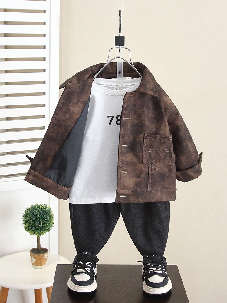 6352 Boys' Autumn Korean Style Leather Jacket Children'S Leather Coat Fashionable Streetwear For Babies - Image 4