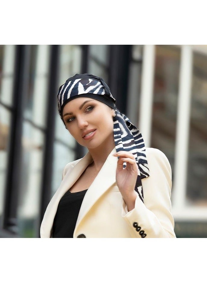 Rung Yanna Black Stampa Zebra Style Luxury Silk Scarf for Ladies - Image 2