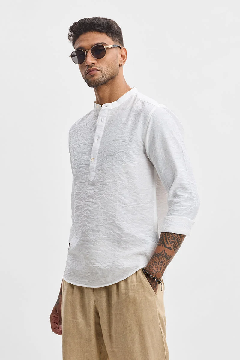 SNITCH White Self-Design Slim Fit Kurta