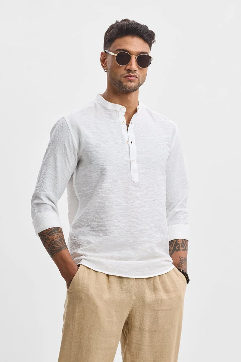 SNITCH White Self-Design Slim Fit Kurta