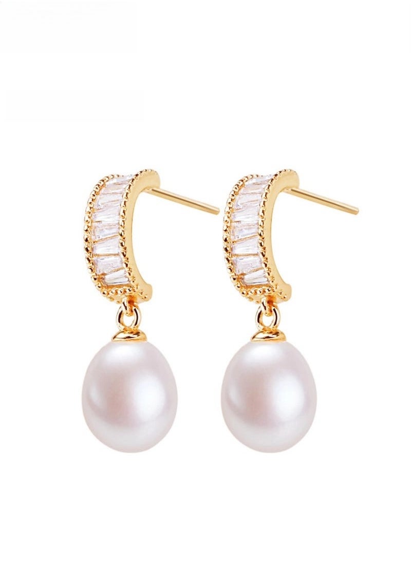Captaintech Classic Elegant Luxury Style Natural Freshwater Pearl With Advanced Zircon Earrings For Girls And Women Great Idea For Birthday Gift With Beautiful Packaging  - Image 1