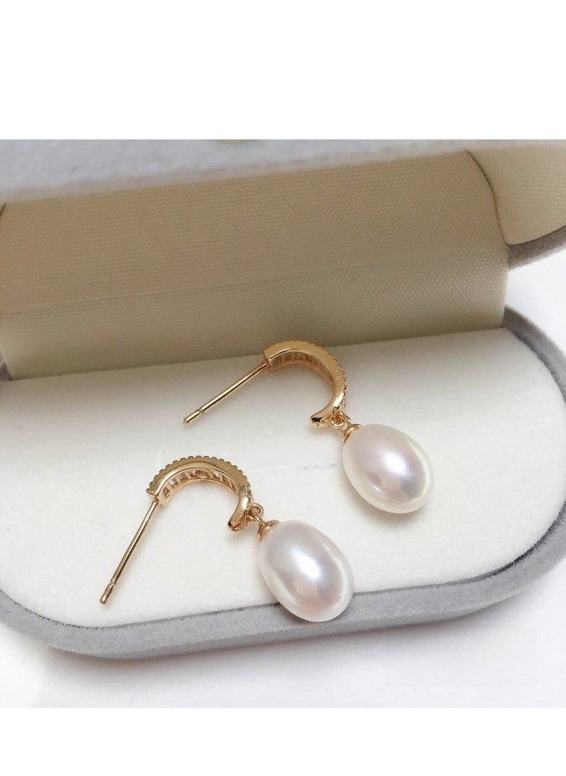 Captaintech Classic Elegant Luxury Style Natural Freshwater Pearl With Advanced Zircon Earrings For Girls And Women Great Idea For Birthday Gift With Beautiful Packaging  - Image 3