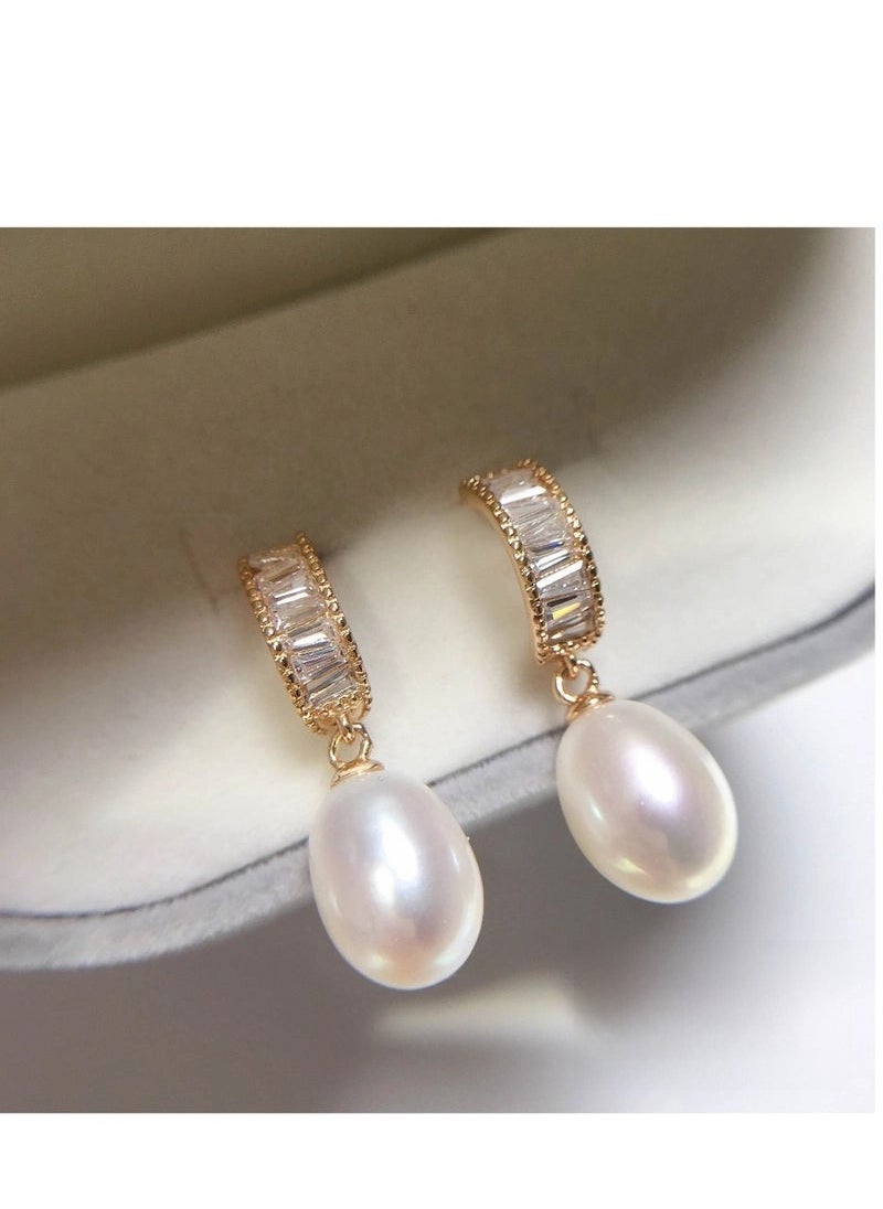 Captaintech Classic Elegant Luxury Style Natural Freshwater Pearl With Advanced Zircon Earrings For Girls And Women Great Idea For Birthday Gift With Beautiful Packaging  - Image 4