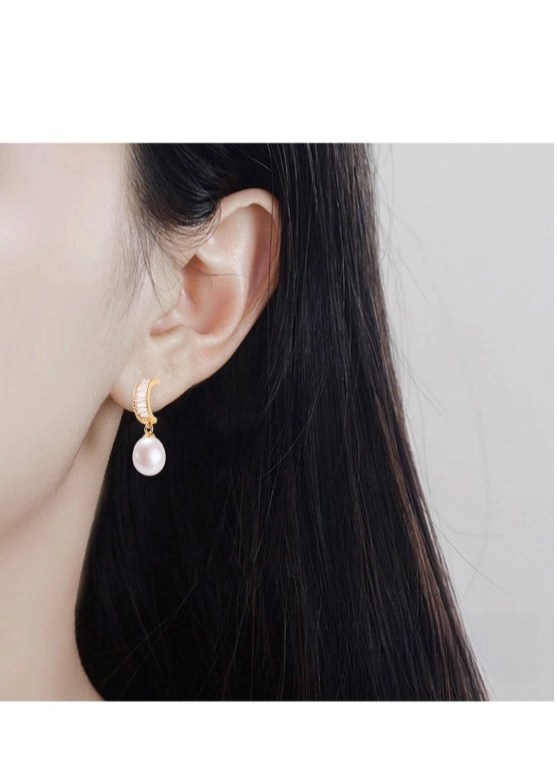Captaintech Classic Elegant Luxury Style Natural Freshwater Pearl With Advanced Zircon Earrings For Girls And Women Great Idea For Birthday Gift With Beautiful Packaging  - Image 5