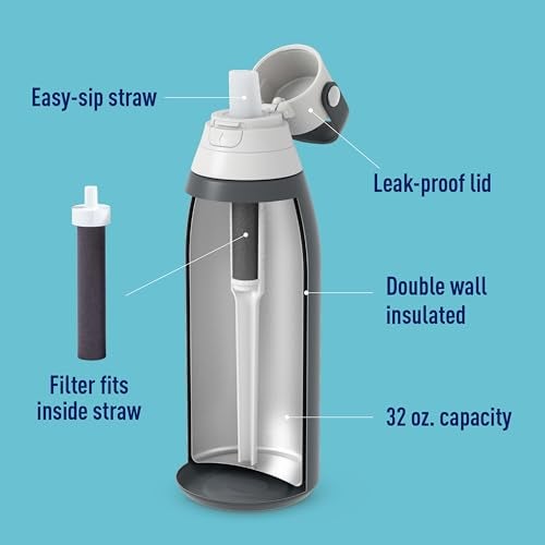 Brita Stainless Steel Premium Filtering Water Bottle, BPA-Free, Reusable, Insulated, Replaces 300 Plastic Water Bottles, Filter Lasts 2 Months or 40 Gallons, Includes 1 Filter, Carbon - 32 oz - Image 3