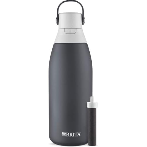 Brita Stainless Steel Premium Filtering Water Bottle, BPA-Free, Reusable, Insulated, Replaces 300 Plastic Water Bottles, Filter Lasts 2 Months or 40 Gallons, Includes 1 Filter, Carbon - 32 oz - Image 1