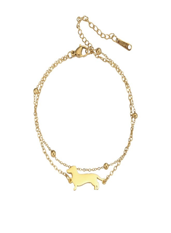 TEAMER Cute Dachshund Bracelet Resizable Dachshund Double Chain Bracelet Stainless Steel Dachshund Lover Pet Animal Jewelry For Women (Gold) - Image 1