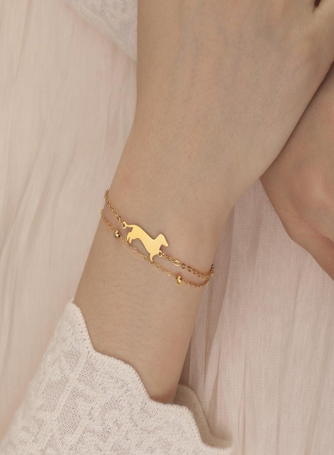 TEAMER Cute Dachshund Bracelet Resizable Dachshund Double Chain Bracelet Stainless Steel Dachshund Lover Pet Animal Jewelry For Women (Gold) - Image 5