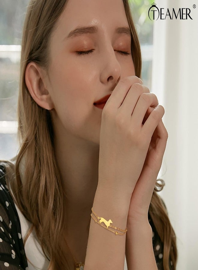 TEAMER Cute Dachshund Bracelet Resizable Dachshund Double Chain Bracelet Stainless Steel Dachshund Lover Pet Animal Jewelry For Women (Gold) - Image 3