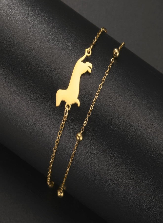 TEAMER Cute Dachshund Bracelet Resizable Dachshund Double Chain Bracelet Stainless Steel Dachshund Lover Pet Animal Jewelry For Women (Gold) - Image 4