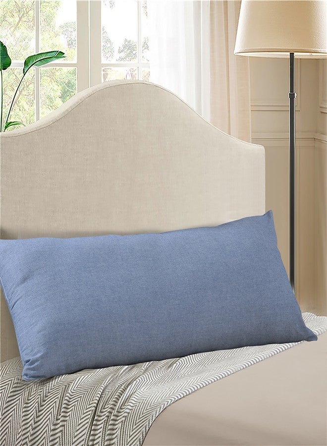 Evolive 100% Cotton Pre-Washed Melange Blue Body Pillow Cover/Case 21"x 54" with Zipper Closure (Blue, 21"x54") - Image 2