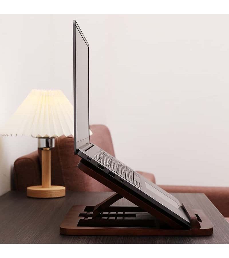Retro Color Wooden Foldable Laptop Stand Desktop Riser with Cooling Base - Image 5