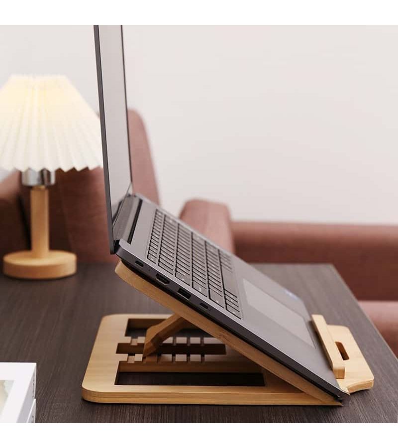 Retro Color Wooden Foldable Laptop Stand Desktop Riser with Cooling Base - Image 3