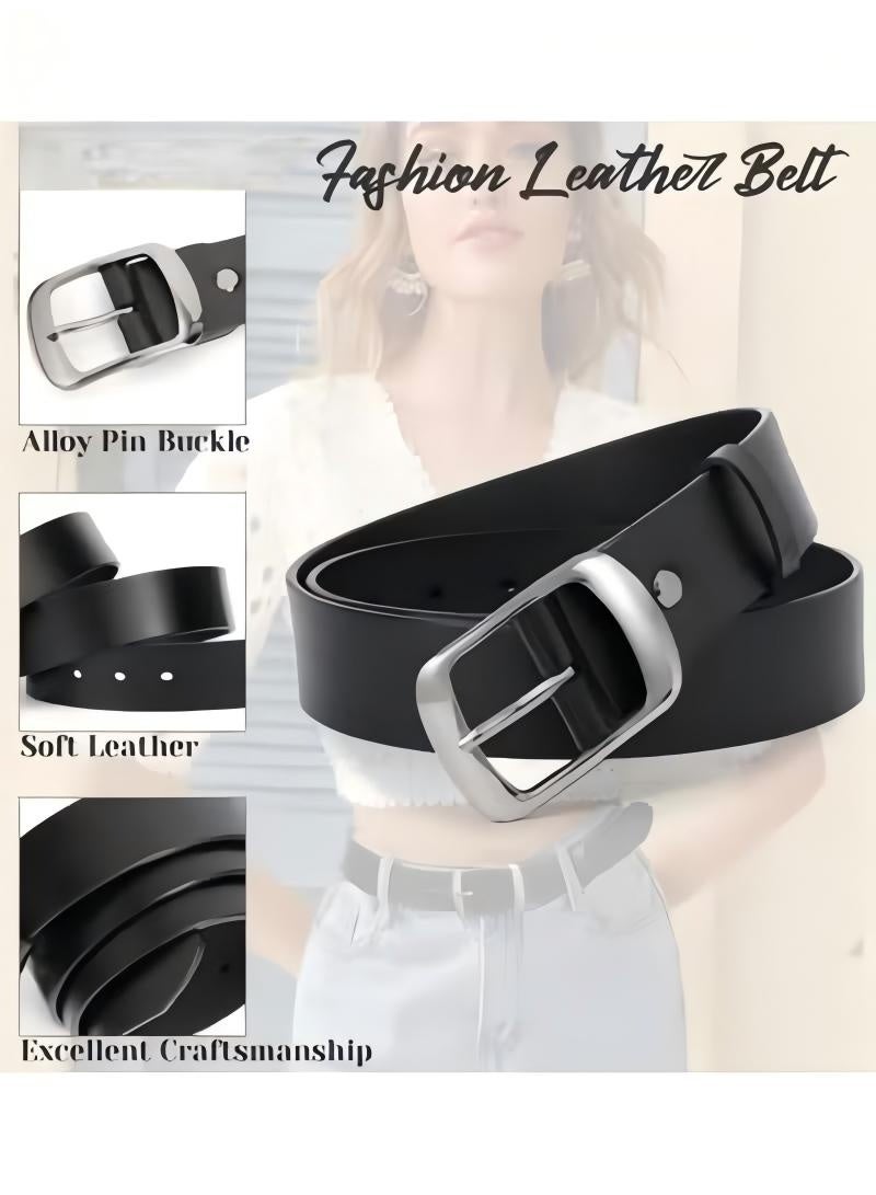 Women's Leather Belts Fashion Dress Belt with Solid Pin Buckle Durable Waist Belt Waistband Soft Leather Belt for Jeans Pants - Image 2