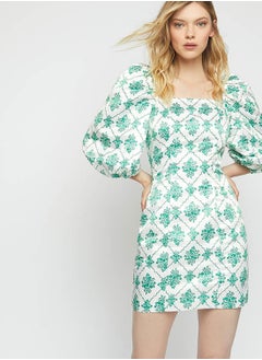 Collective The Label LADIES DRESS-WHITE GREEN DAMASK-  - Image 3