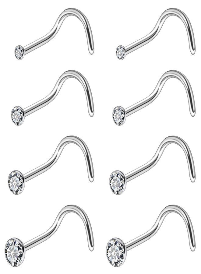 Ruifan ASTM F136 Titanium Nose Rings 18G Jeweled Clear Round Cubic Zirconia Nose Studs Ring Screw Hypoallergenic Body Piercing Jewelry for Women 1.5mm 2mm 2.5mm 3mm 8PCS - Image 1