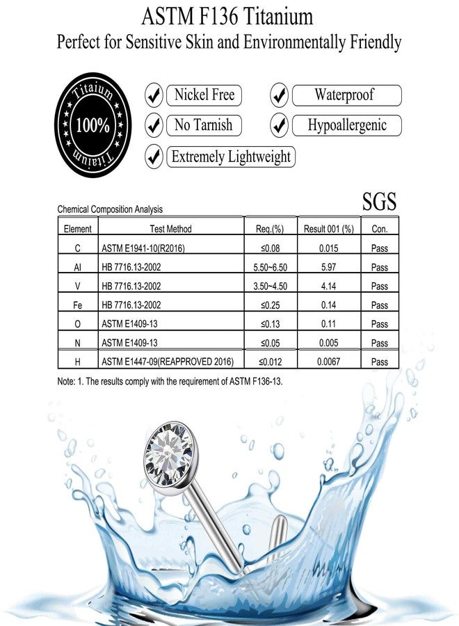 Ruifan ASTM F136 Titanium Nose Rings 18G Jeweled Clear Round Cubic Zirconia Nose Studs Ring Screw Hypoallergenic Body Piercing Jewelry for Women 1.5mm 2mm 2.5mm 3mm 8PCS - Image 3