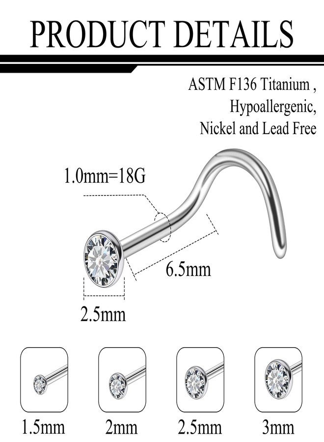 Ruifan ASTM F136 Titanium Nose Rings 18G Jeweled Clear Round Cubic Zirconia Nose Studs Ring Screw Hypoallergenic Body Piercing Jewelry for Women 1.5mm 2mm 2.5mm 3mm 8PCS - Image 2