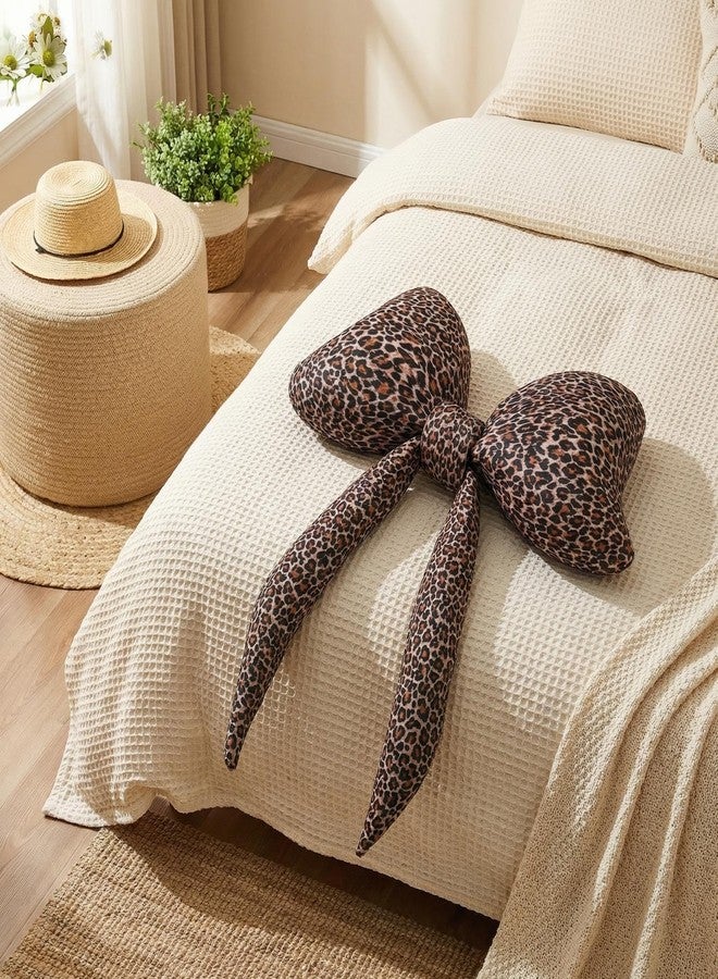 birowtec Coquette Bow Pillow Printing Leopard Large Bow Shaped Pillow Decorative Plush Bow Pillows Preppy Throw Pillow for Sofa Bed Women Room Home Decoration 27inch(Leopard Print) - Image 2