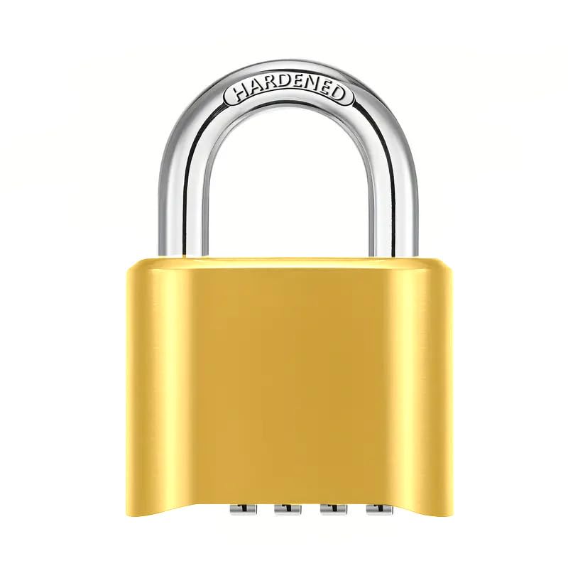 SOLDTRUE Heavy Duty 4-Digit Combination Brass Padlock | Hardened Steel Shackle Weatherproof Security Lock | Sun & Water Resistant Lock for Gates, Locker, Shed & Storage (Gold) - Image 1