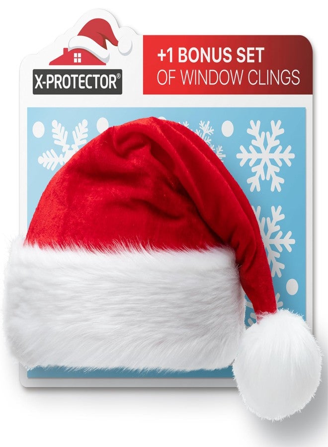 إكس-بروتيكتور قبعة سانتا X-Protector 1 قطعة - قبعة عيد الميلاد الكبيرة للبالغين - قبعات سانتا الحمراء الفاخرة - قبعات عيد الميلاد الفاخرة للنساء والرجال - قبعة عيد الميلاد فائقة النعومة مع مجموعة إضافية من ملصقات النوافذ - عام جديد سعيد! - Image 1