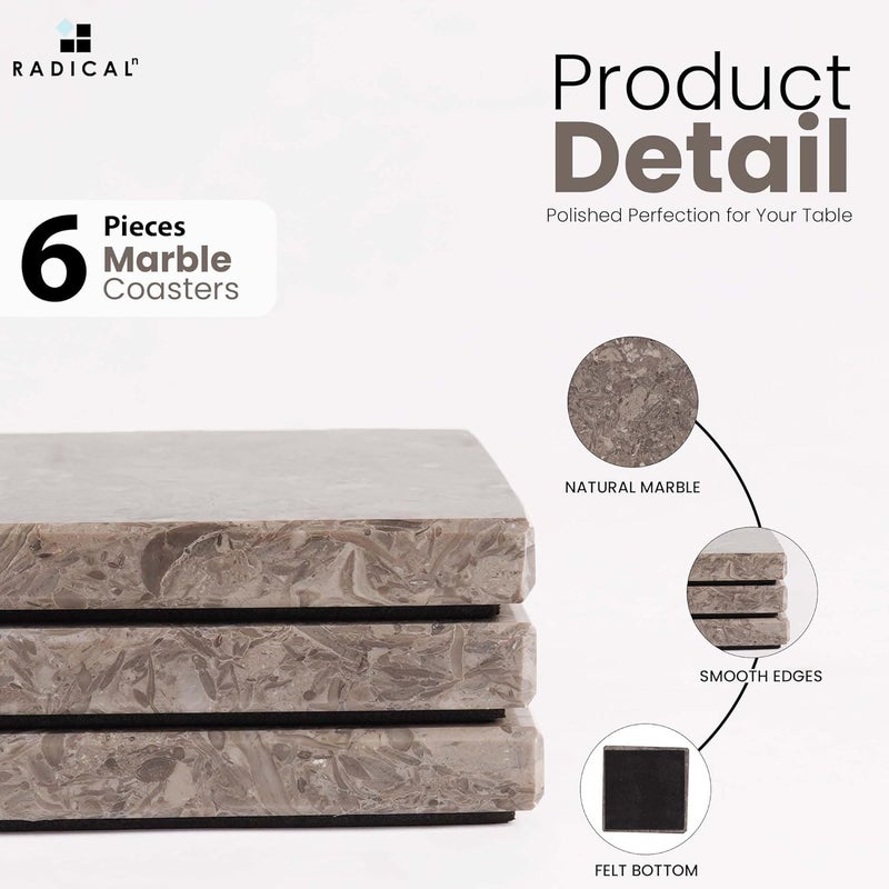 Radicaln Marble Coasters Square 3.5" Inches Oceanic Handmade Bar Style Coaster Set, Ideal Drink Coasters for Modern Home Bars, Absorbent Coaster Set of 6 - Image 5