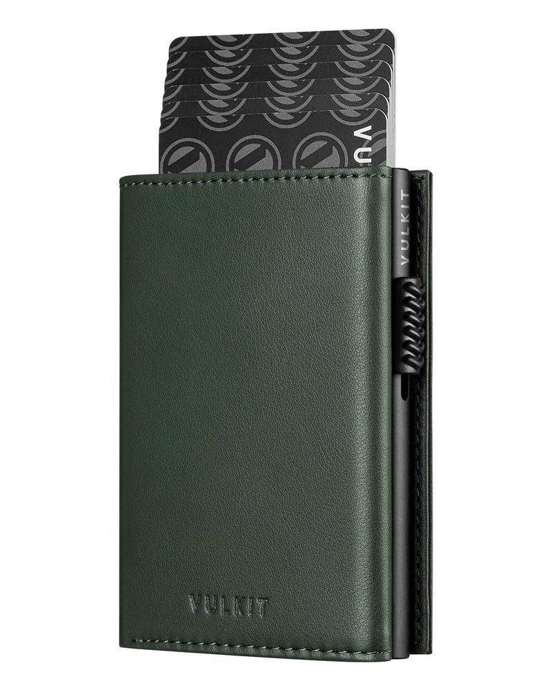 VULKIT Card Holder Wallet with Coin Pocket Magnetic Closure Pop Up Cards With ID Window Leather Wallet for Cash & Credit Cards, Olive - Image 1