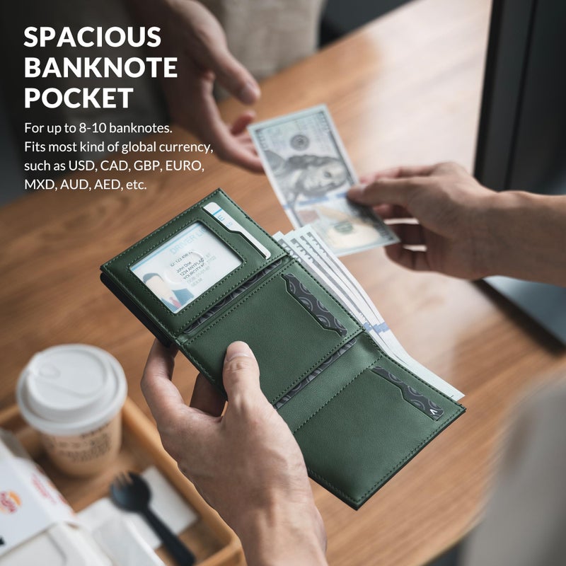 VULKIT Card Holder Wallet with Coin Pocket Magnetic Closure Pop Up Cards With ID Window Leather Wallet for Cash & Credit Cards, Olive - Image 4