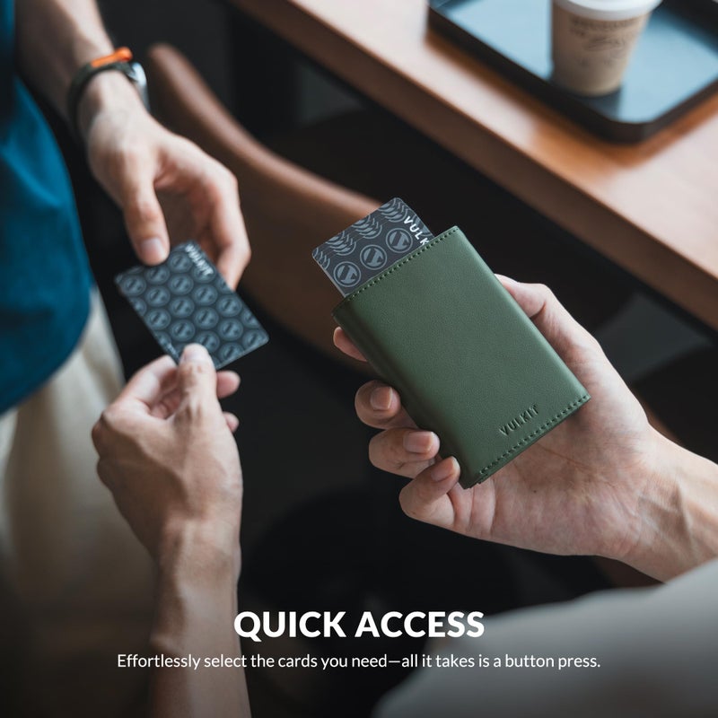 VULKIT Card Holder Wallet with Coin Pocket Magnetic Closure Pop Up Cards With ID Window Leather Wallet for Cash & Credit Cards, Olive - Image 3